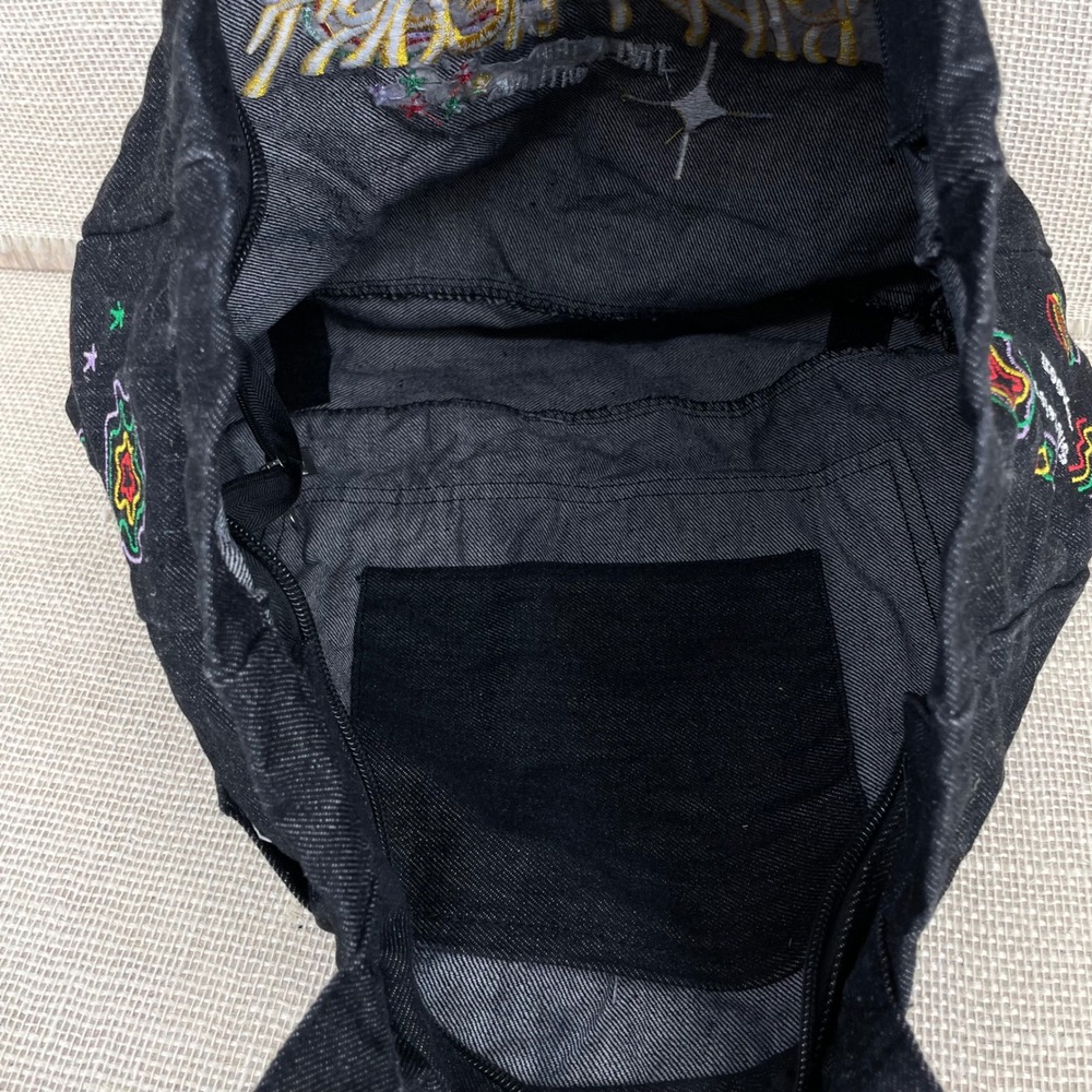 Groovy Trippy Heart Black Denim Embroidered‎ Tote Bag Take A Trip With Me Retro - Picture 10 of 10
